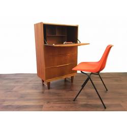 Retro Teak Compact Writing Desk Bureau - Drawers - Mid Century Modern - Sideboard