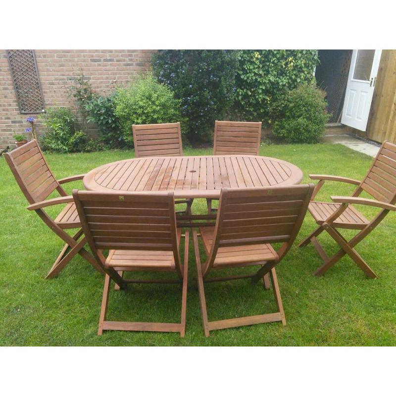 Wooden 6 person Garden table and chairs set