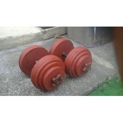 108kg dumbells. 2 x 54kg with solid steel plates. heavy duty.