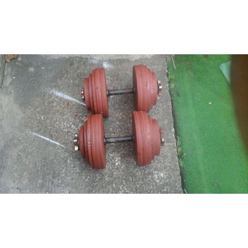108kg dumbells. 2 x 54kg with solid steel plates. heavy duty.