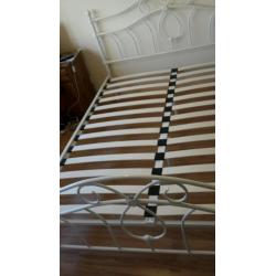 Kingsize bed frame white metal. With or without Matress.