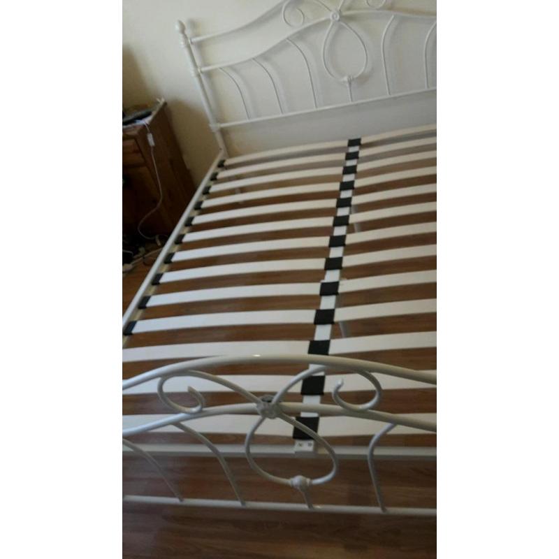 Kingsize bed frame white metal. With or without Matress.