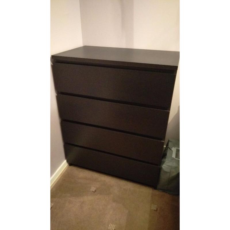 MALM IKEA CHEST OF DRAWERS BLACK-BROWN