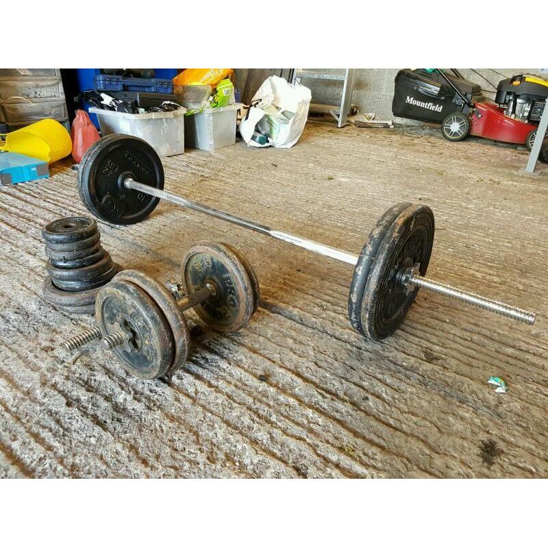 Barbell Dumbbell and 80kg Cast Iron Weights