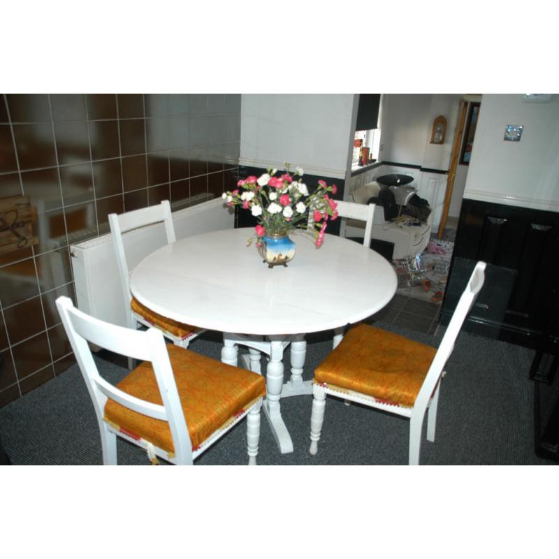 Shabby Chic White table and four upholstered chairs