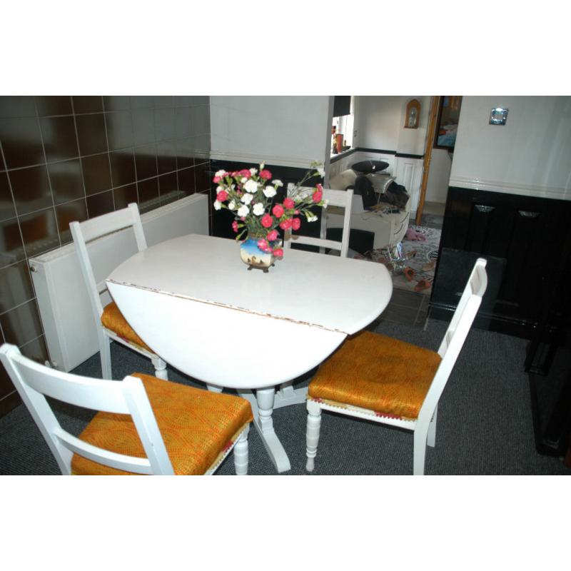 Shabby Chic White table and four upholstered chairs