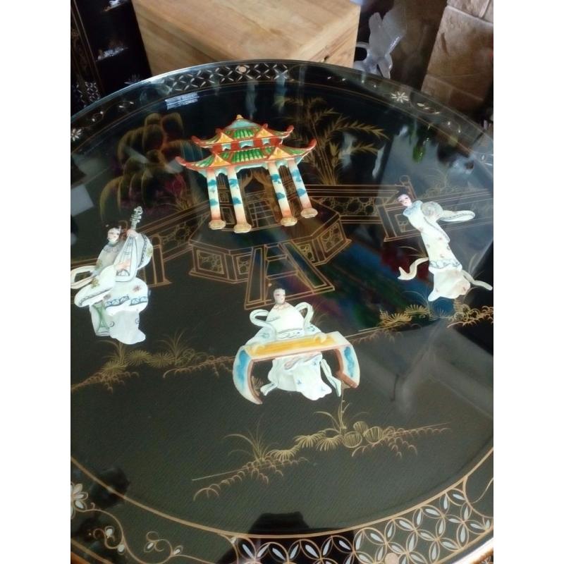 Beautiful oriental glass topped coffee table forsale